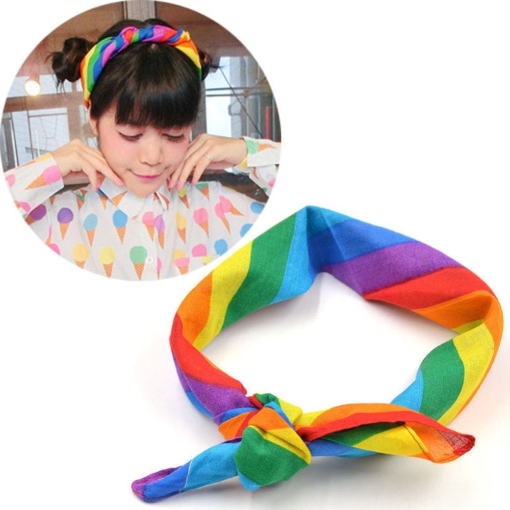 Square Scarf Cotton Rainbow Stripe Headband